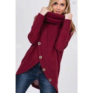NWT Waffle Thermal Turtleneck Top w/Button Detail